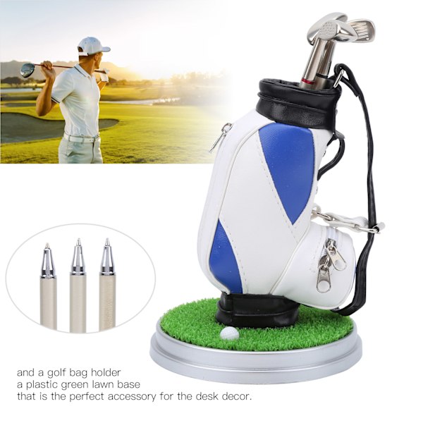 Miniatyr Golfväska Pennaställ i Zink-Legering med Golfpennor Souvenir Set Present Blå Vit