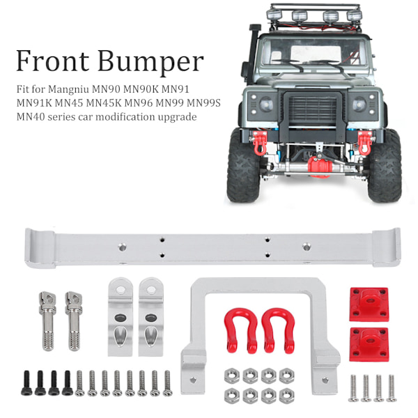 Metallisk 1/10 Foran og Bakre Bumper med Redningsbeslag RC Tilbehør Passer til Mangniu MN90 MN90K MN91 MN91K MN45 MN45K MN96 MN99 MN99S MN40 Sølv