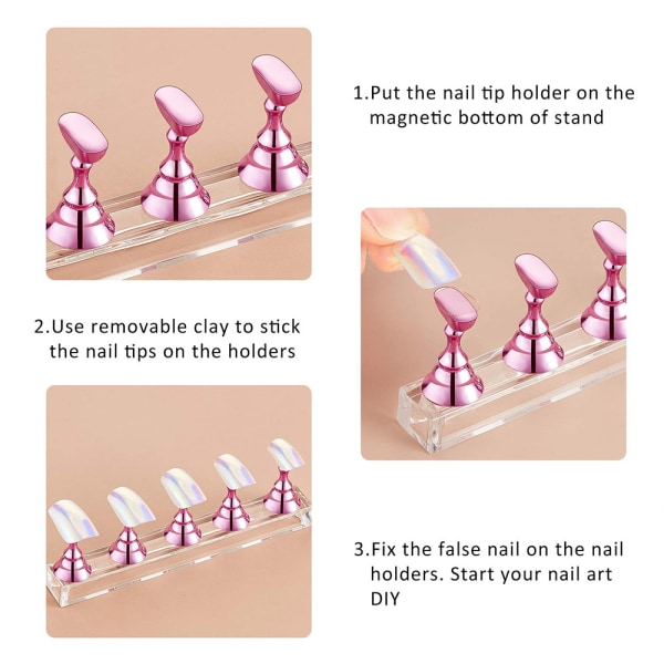 2 Set Acrylic Nail Art Practice Stands Magnetiska nageltips