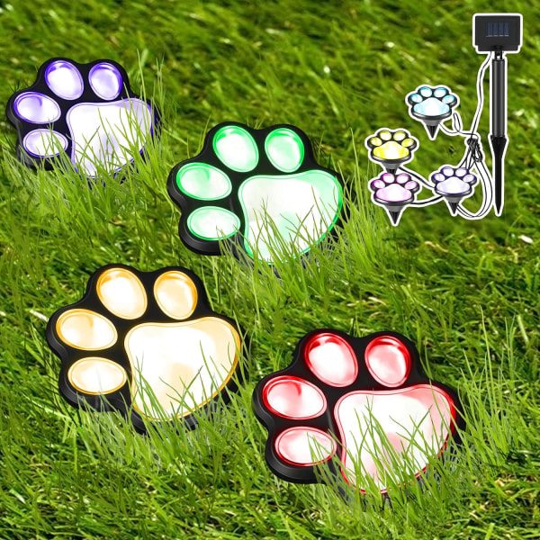Utomhus LED Paw Solar Decor Lamp Solar Dog Cat Animal Paw Print Colorful