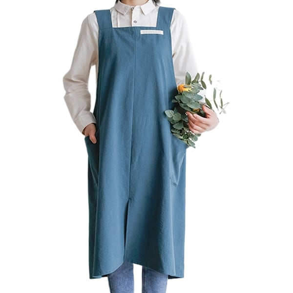 Förkläde i bomull för män och kvinnor, korsryggförkläde med fickor, arbetskläder för blomsteraffär och kafé
