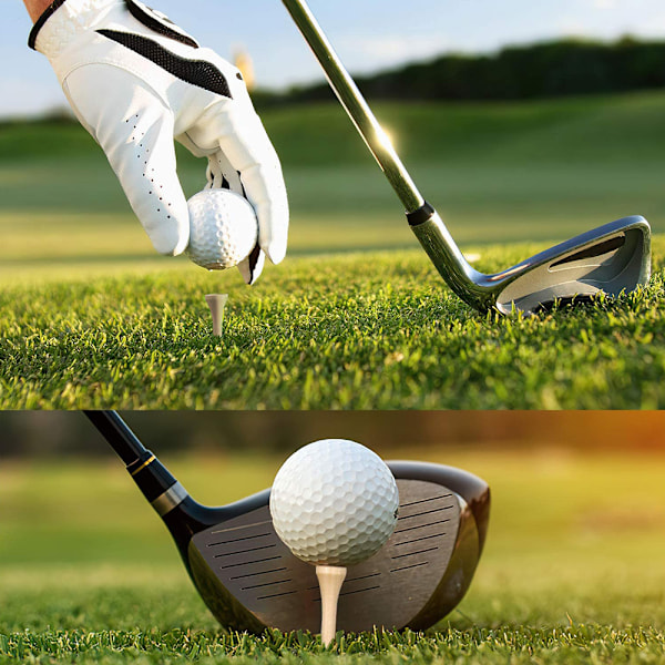 Golf-tees i bambus 70mm 83mm sett verdi 120 stykker, lange tre golf-tees hardved driver rekkevidde naturlige, premium holdbare lignum tee (tre farge, 83 mm)