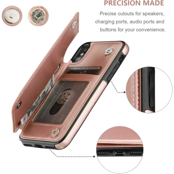 IPhone Xs IPhone X Case med korthållare, Premium PU iPhone Xs/X 5.8" Rose Gold