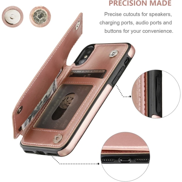 IPhone Xs IPhone X Case med kortholder, Premium PU iPhone Xs/X 5.8" Rose Gold