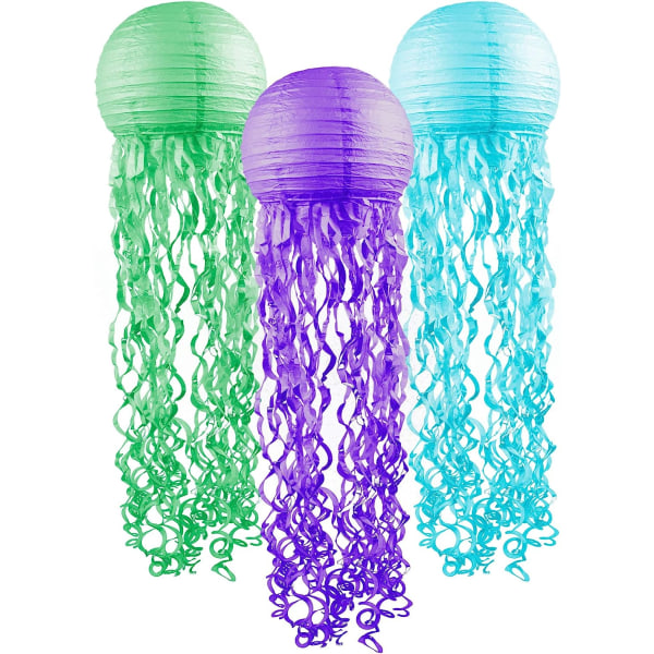 Jellyfish Paper Lanterns 3 Pack Purple Green and Blue Mermaid Un