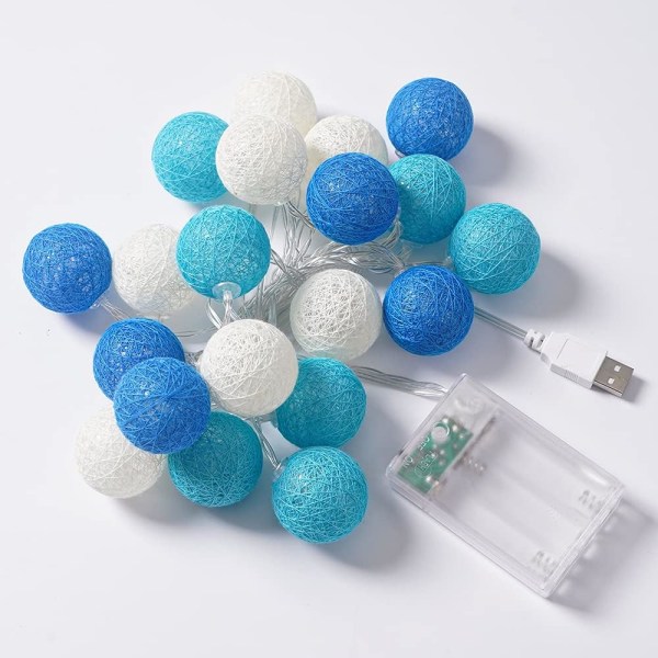 Cotton Ball String Lights- 6.5FT 20LED Cotton Ball Fairy String Blue White