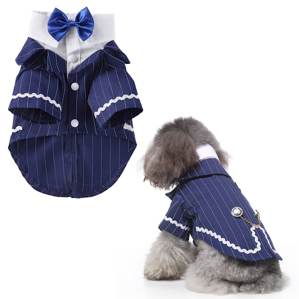 Hundeskjorte til Bryllup, Hvalpe Smoking, Hund Formelle Tøj, Hund Smoking, Dragt og Slips Kostume (Blå)