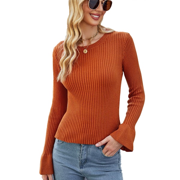 Women Sweater Long Sleeve Knitwear Pullover Crew Neck Knitted Top Pure Colour for Autumn Winter