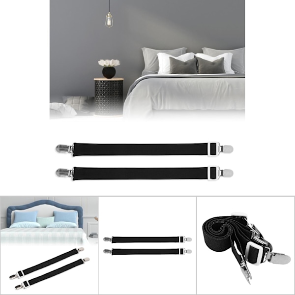 2Pcs Multipurpose Bed Sheet Clip Straps Gripper Non slip Fasteners Mattress Holder (Black)