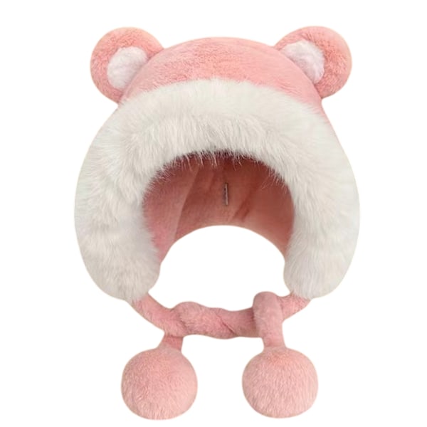 Bear Hat, Cute Outdoor Hat with Ears, Windproof and Warm Pink