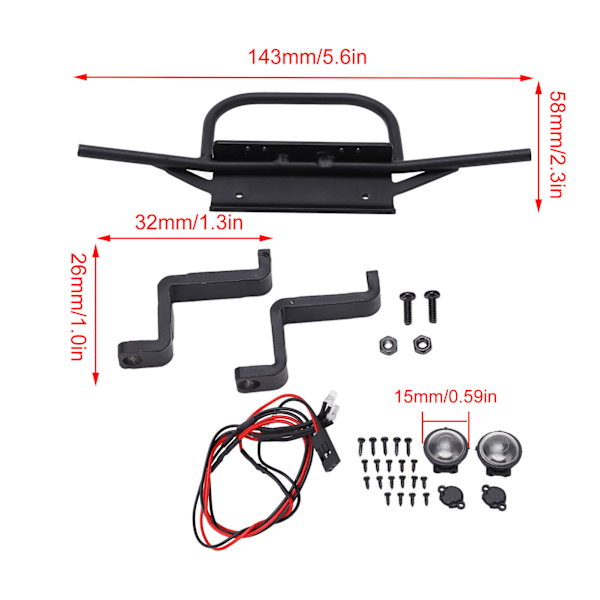 Metallisk Frontfanger med LED-lys RC Bil Oppgraderingsdeler Tilbehør for MN D90 RC Bil 1:12R788C