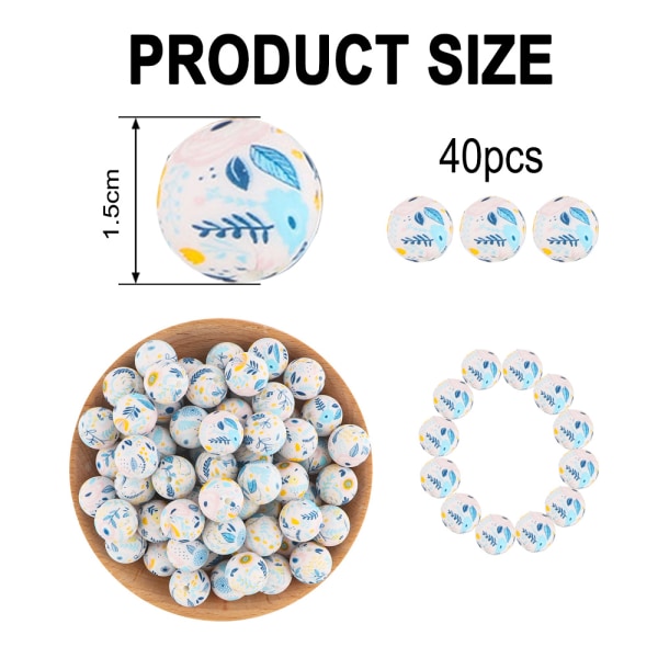 40 stk silikone perler, DIY halskæde armbånd perler til håndværkssæt