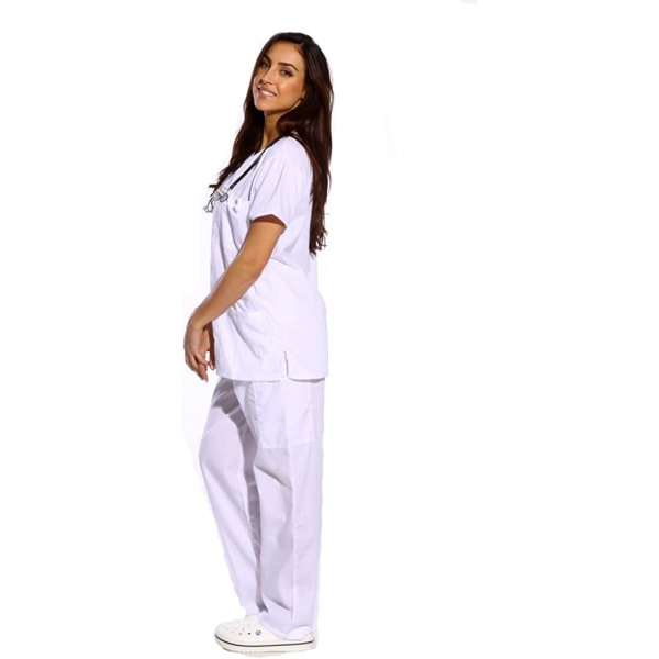 Kvinders scrubsæt med seks lommer til medicinske scrubs (V-hals med last