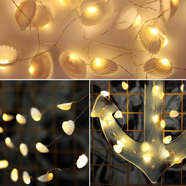 Havsskal 10/20 LED-ljusslingor Batteridrivna Vattentäta Varmvita för Strandtema Dekoration inomhus$10/20 LED-skal, inomhus & utomhus