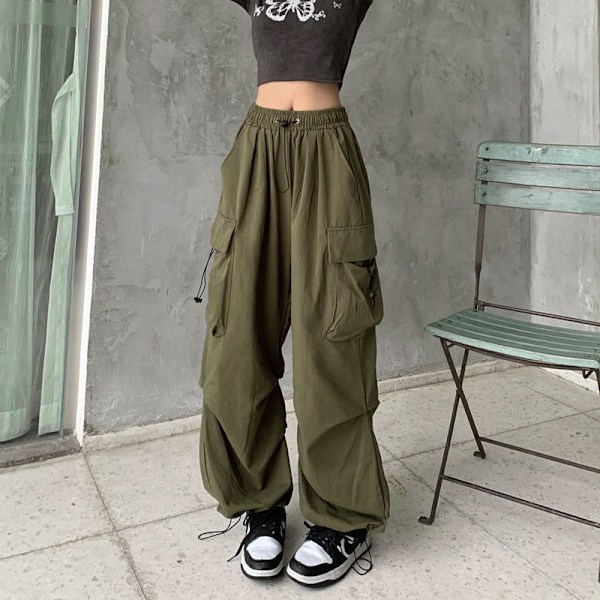 Nylon quick-drying overalls women's summer American parachute pants high waist wide leg casual drawstring sports pants