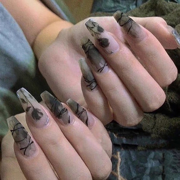 Stick på naglar för kvinnor, konstgjorda lim på naglar, abstrakt