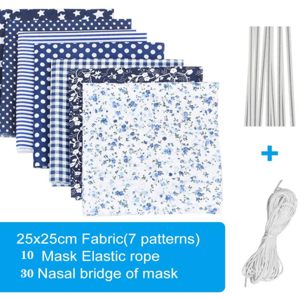 7 stykker patchwork-stoff, floral bomullsstoff med elastisk tau-nesebro, håndlaget risstoff med blomstermønstermateriale, brukt til quilting