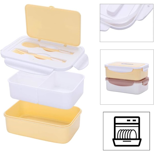 Lunchbox för barn, salladsbentobox med 3 fack och bestick, läckagesäker mellanmålslåda mikrovågsugnsvärme för barn och