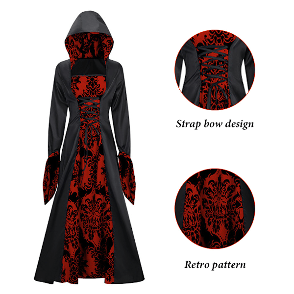Renessanssityylinen Naisten Vintage Keskiaikainen Huppuinen Trumpettihihainen Elegantti Nauhakiinnitys Vampyyri Noita Pallomekko