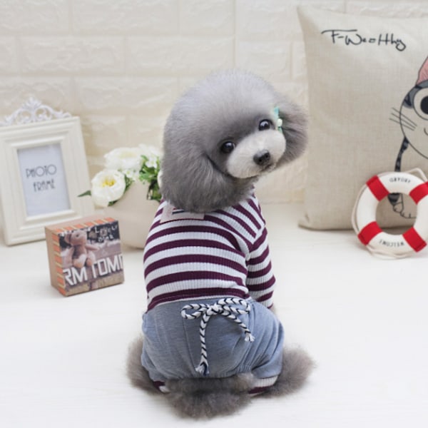 Pet Stripe Jumpsuit Hundetøj Sød Hvalp Pet Frakke til Lille Mellem Hund Tøj (Brun)