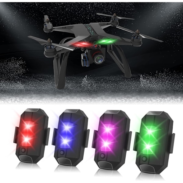 Drone-strobelys, 4 stk RGB LED anti-kollisjonslys med 40 fargemoduser, USB mini nattflylys for DJI Mini 3 Pro/Air 2S/Mini