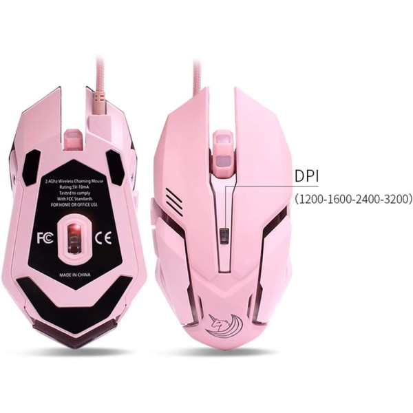 Pink Gaming Mouse Silent Click, LED-baggrundsbelyst optisk spilmus Er