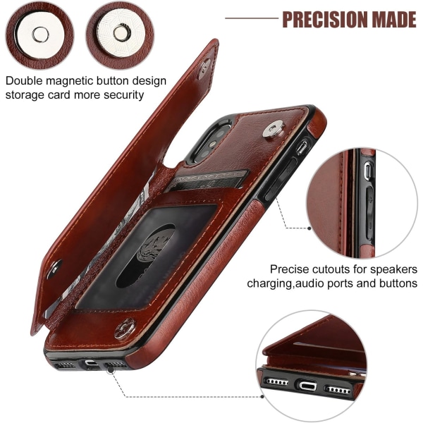 IPhone Xs IPhone X Case med korthållare, Premium PU iPhone Xs/X 5.8" Brown