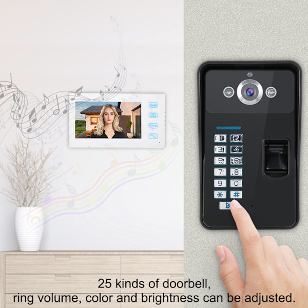 Wired Touch Fingerprint Password RFID Card Video Intercom Entry System Door Viewer Doorbell  (100-240V)EU