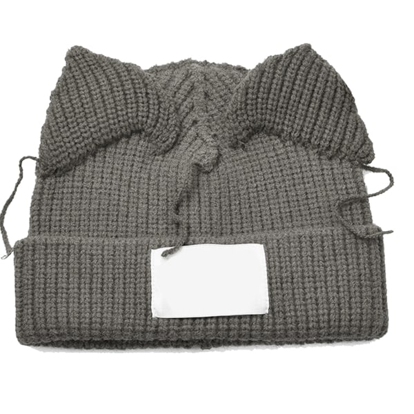 Strikkede Beanie Hatte Søde Katteøre Hat Grunge Beanie Hat Vinter Uld Hætte Varmt Strik Hæklet Skalle Hætte Udendørs Slouchy Hat Grey