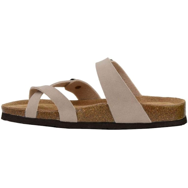 Sandaler för kvinnor med korksula, justerbara sandaler med dubbla spännen för avslappnade sommarsandaler, ringformad öppen tå, strandsandal