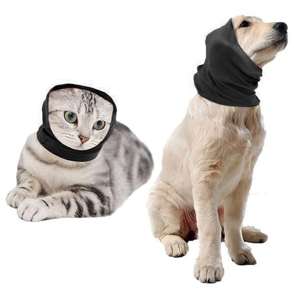 Hundens tysta öronkåpa Svart Husdjur Bullerskydd Lugnande Öronmuffar Ångestlindring Varm Mjuk Snood M