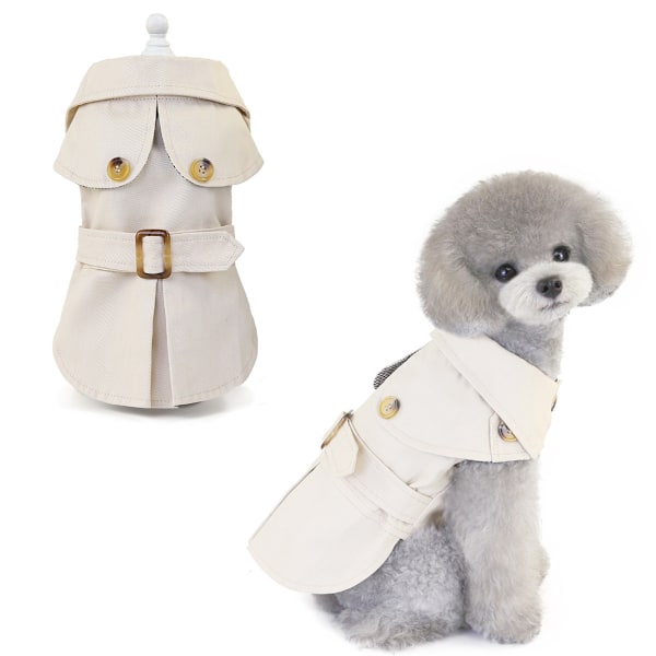 Hundtrenchcoat för Små Hundar Flickor Pojkar Vindtät Westernjacka Bältad Ytterkläder Höst Vinter Hundkläder för Valp (Khaki)