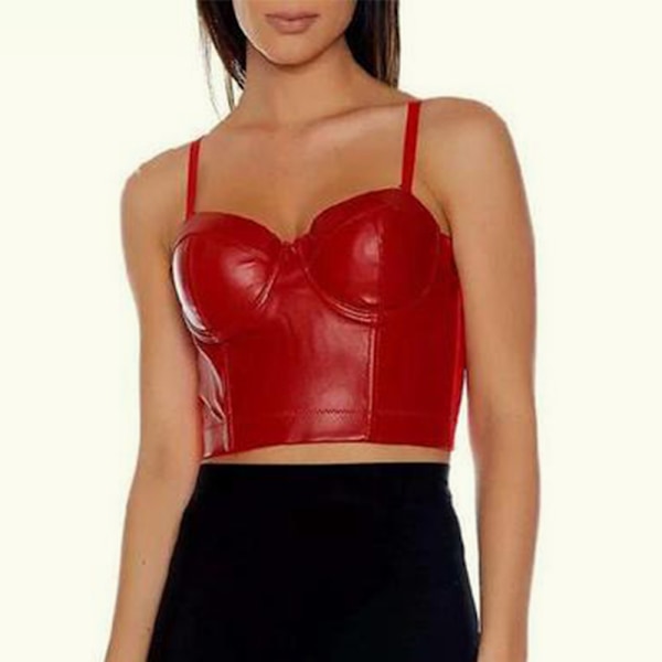 Læder Bustier Kvinder Korset Top BH Sort Bryst Indpakket Vest Elastisk Vest All-match