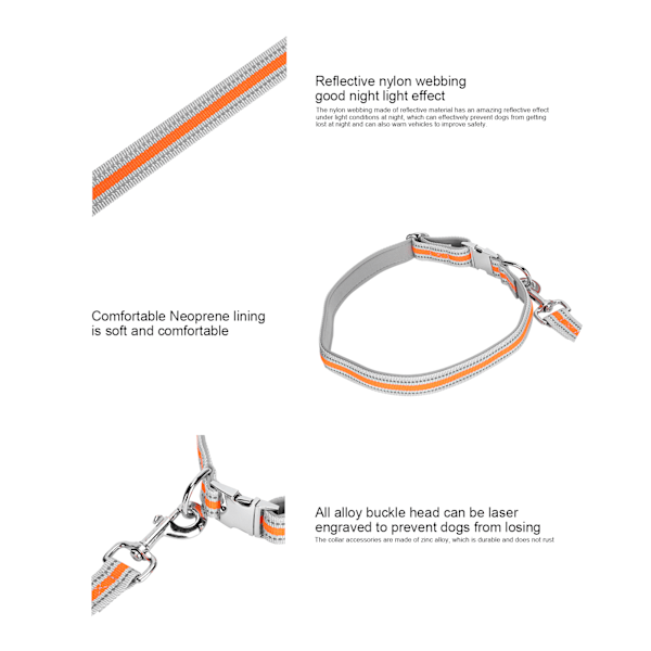 Reflekterende Hundekrage Komfortabel Fôr med Leie Sett Anti-Tapt Kjæledyr Natt Gåing Forsyninger Oransje S