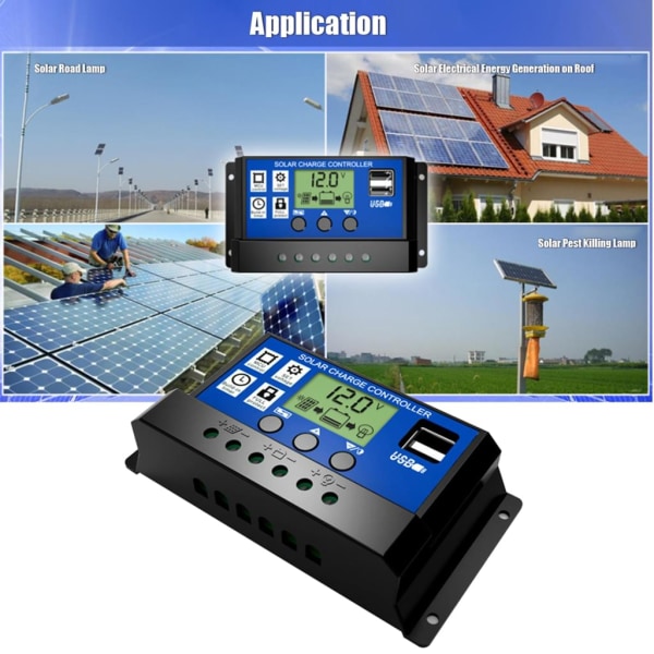 30A solcellepanelkontroller HD LCD batteriladekontroller Inte