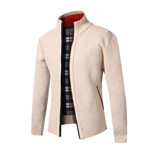 Mænds cardigan, fleecejakke, svedjakke, strikket cardigan beige