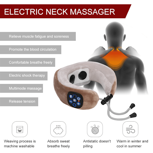 Sähköinen Kaulan Hieronta U-Muotoinen Tyyny Olkapää Kaularangan Rentouttava Väsymys Hieroja Ruskea 2#