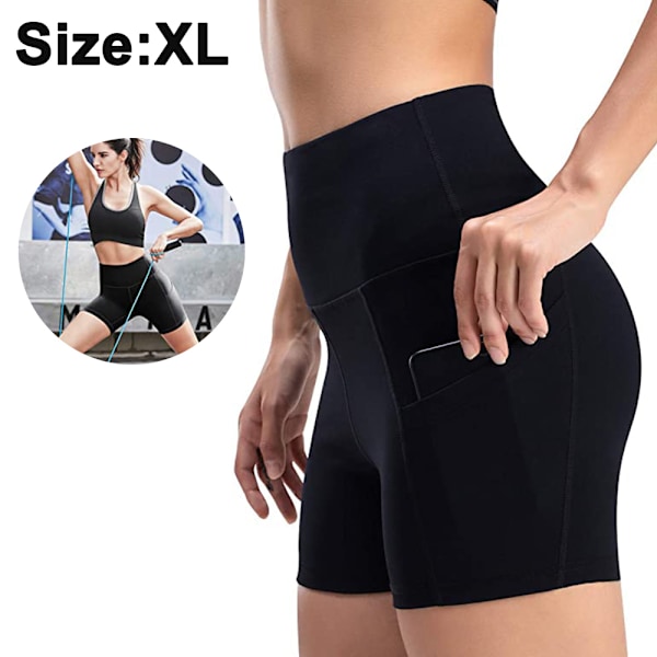 Yogashorts för kvinnor, korta sportbyxor, fitnessshorts, coola, andningsbara, höga midjeshorts, ogenomskinliga gymshorts (XL, svart)
