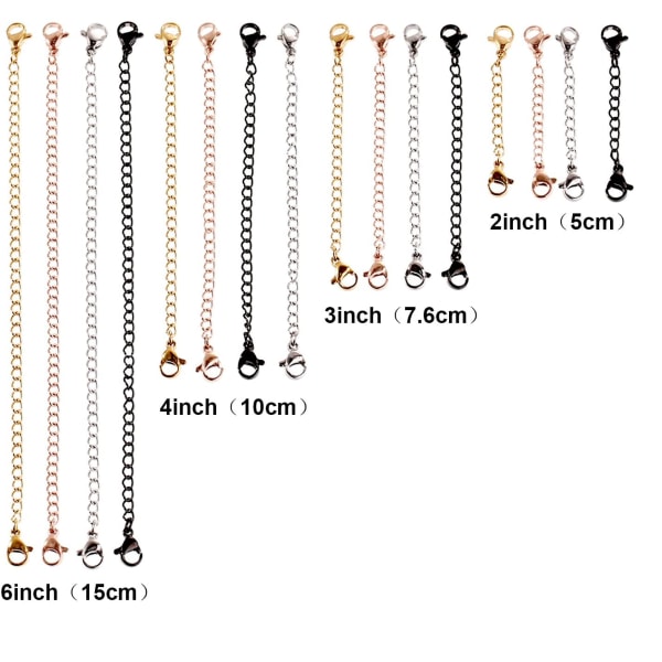 16 delar rostfritt stål halsband Armband Extenders Kedjeuppsättningar