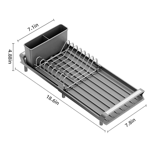 Oppvaskstativ, Utvidbart Oppvaskstativ for Kjøkkenbenk med Bestikkholder, Rustfritt Stål Lite Oppvaskstativ Organizer med Dryppbrett for 黑色