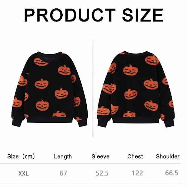 Halloween Kostume Sweatshirt til Kvinder Puftet Plys Crewneck Toppe Sjove Græskar Trykte Langærmede Sweatre