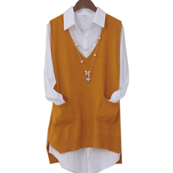 Women's V-Neck Sleeveless Pullover Sweater Vest Knit Cardigan Outwear High Low Tops with Pocket