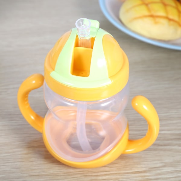 280ML Cute Baby Cup Drinking Straw Kids Children Learning Feeding Bottle Training Cups Yellow