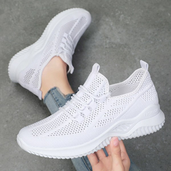 Dame Walking Tennis Sko Casual Lace Up Lett Løpesko Slip On Treningssko White 40