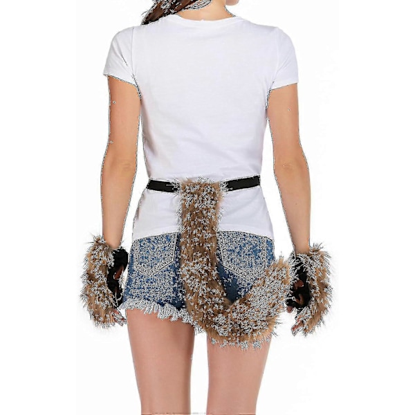 Pälsräv, Svans, Katt, Varulv, Cosplay, Kostym, Set, Plysch, Mask, Fluffiga, Tassar, Handskar, Halloween, Jul, White, One Size White One Size