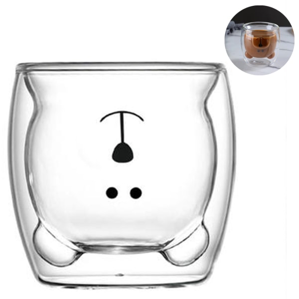 Søt Bear Tea Cup Dobbel Vegg Glass Melk Kaffe Bjørn Krus med