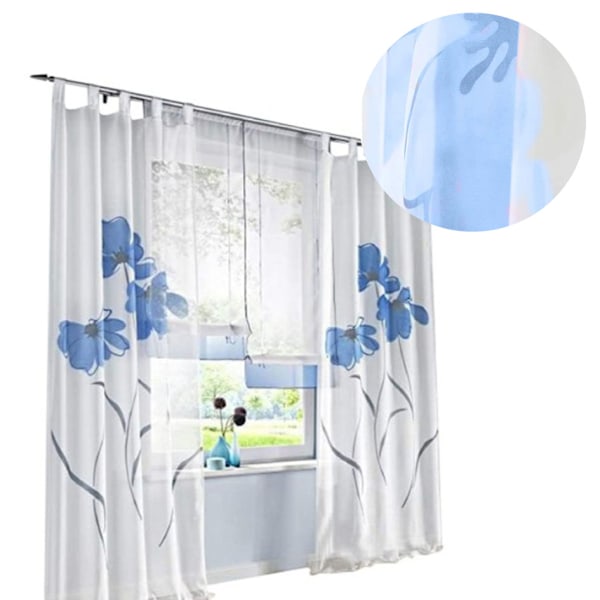 2-pack - Blå gardiner med spets - 150cm bredd * 270cm höjd - Blommönster