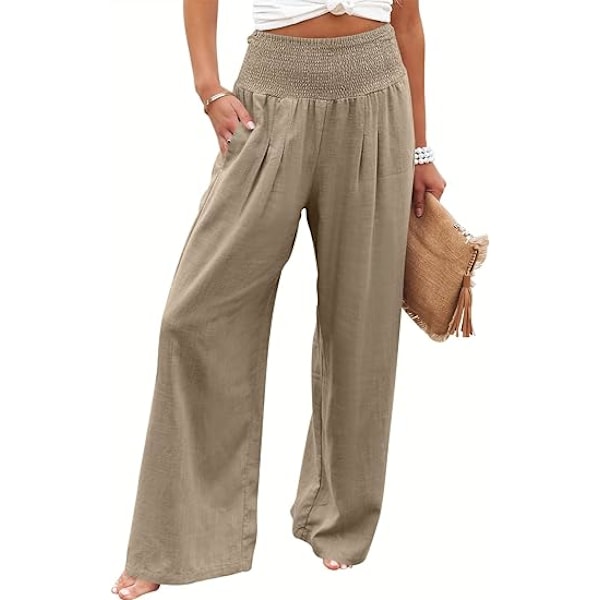 Women Linen Pants Boho Wide Leg High Waist Casual Travel Outfits