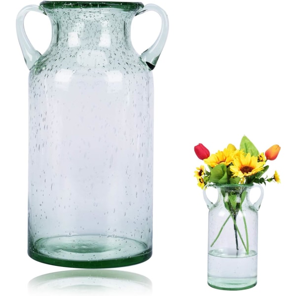 Fargerik blomstervaseglass med håndtak, håndlagde luftbobler