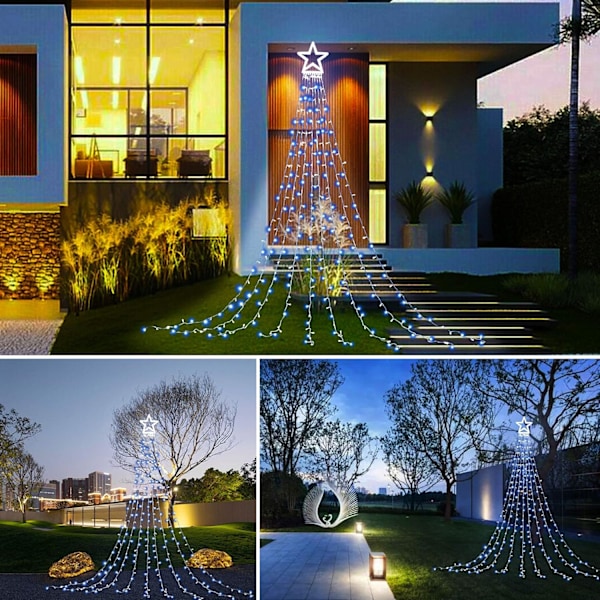 Julepynt Udendørs Stjernelysstreng, 16,4Ft Juletræstoplys 317 LED 8 Hukommelsestilstande med 14\" Lyste Stjerne til Halloween Plastic-white